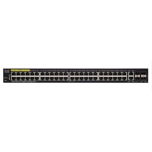 CISCO Switch 48x1000Mbps (48xPOE+) + 2xGigabit kombó SFP + 2xGigabit SFP, Fémházas Rackes, Menedzselhető, SG350-52MP-K9-