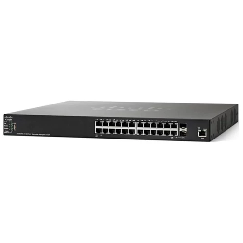 CISCO Switch 24x1000Mbps (24xPOE+) + 4x10Gigabit (2x10Gigabit kombó SFP+ + 2xSFP+), Fémházas Rackes, Menedzselhető, SG35