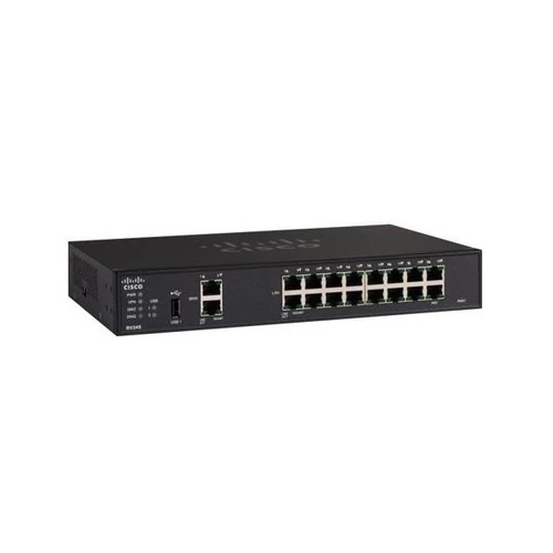 CISCO Vezetékes VPN Router 16x1000Mbps + 2x1000Mbps(WAN) + 2xUSB, Fémházas Rackes, Menedzselhető, RV345-K9-G5