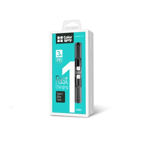 COLORWAY Kábel Type-C - Type-C (PD Fast Charging), 3 A , 68W, 1 m, szürke (CW-CBPDCC030-GR)