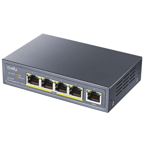 CUDY Switch 4x1000Mbps (4xPOE+) + 1x1000Mbps Uplink, Fémházas, Asztali, GS1005P