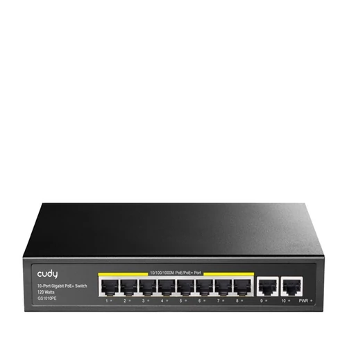 CUDY Switch 8x1000Mbps (8xPOE+) + 2x1000Mbps Uplink, Fémházas Asztali/Rackes, GS1010PE