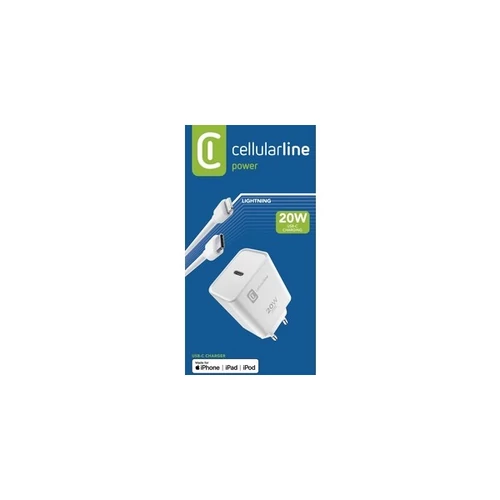 Cellularline Hálózati töltő, 1xUSB-C, 20 W, Lightning-USB-C kábel, fehér