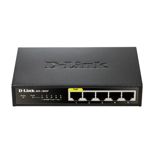 D-LINK Switch 5x100Mbps (4xPOE) Fémházas Asztali, DES-1005P/E