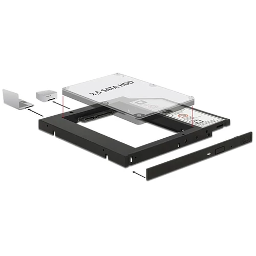 DELOCK Átalakító Slim SATA 5.25" beépítő keret (10mm) 2.5" SATA HDD-hez 9.5mm-ig