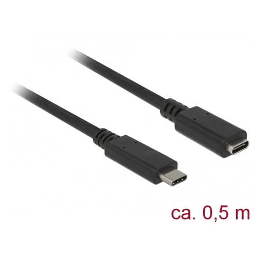 DELOCK kábel USB 3.1 Gen 1 Type-C male/female hosszabbító, 3A, 0.5m, fekete