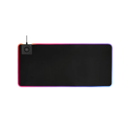 DELTACO GAMING Egérpad, Extra wide RGB mouse pad with wireless charging, neoprene 10W fast charge, 900x400, black/RGB