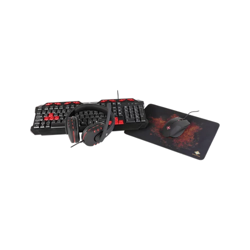 DELTACO GAMING Gamer szett GAM-023UK, 4-in-1 Gaming Gear Kit, UK Keyboard/Mouse/Mousepad/Headset, black