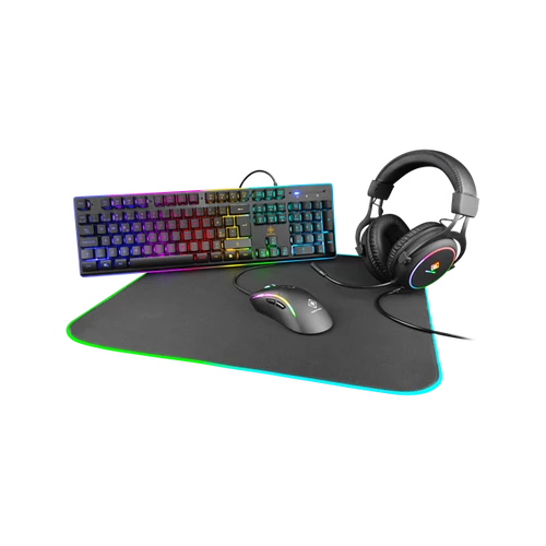 DELTACO GAMING Gamer szett GAM-084, 4-in-1 RGB Gaming Gear Kit, Headset/Mouse/Mousepad/Keyboard, Black/RGB