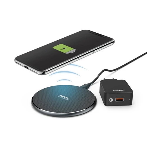 HAMA 188322, VEZETÉK NÉLKÜLI MOBILTELEFON TÖLTŐ SZETT "QI-FC10" + QC 3.0, 10W, FEKETE