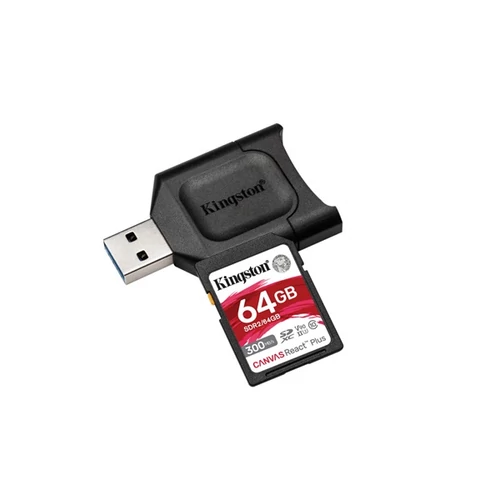 KINGSTON Memóriakártya SDXC 64GB Canvas React Plus SDR2 + MLP kártyaolvasó