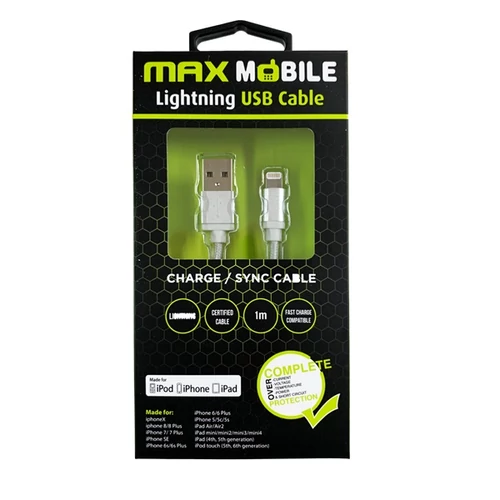 MAX MOBILE Adatkábel Lightning, 1 m, Ezüst