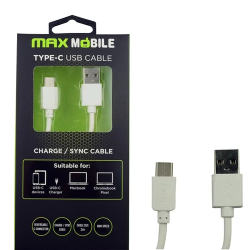 MAX MOBILE Adatkábel USB-USB-C, 2 m, Fehér