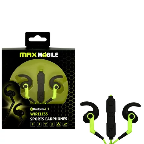 MAX MOBILE Headset Bluetooth KV-2039 vezték nélküli sport fülhallgató, Bluetooth, Mikorofon, Fekete-Zöld