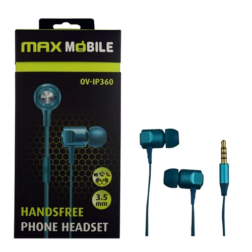 MAX MOBILE Headset Handsfree OV-IP360 Mikorofonos Fülhallgató, 3,5 mm jack, Kék