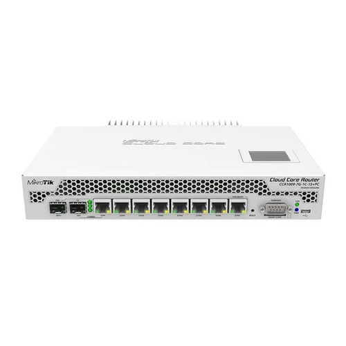 MIKROTIK Vezetékes Cloud Core Router 7x1000Mbps + 1x10Gbit SFP+, Fémházas, Rackes - CCR1009-7G-1C-1S+PC