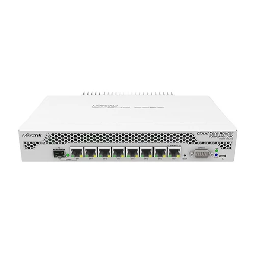 MIKROTIK Vezetékes Cloud Core Router 7x1000Mbps, 1xMicroUSB, Rackes - CCR1009-7G-1C-PC