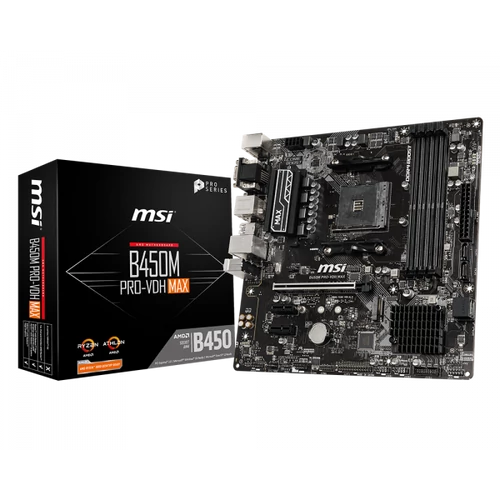 MSI Alaplap AM4 B450M PRO-VDH MAX AMD B450, mATX
