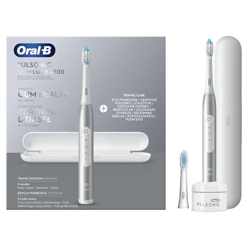 ORAL-B Pulsonic Slim Luxe 4500 Platinum Szónikus Fogkefe (+utazótok) 31.000 rezgőmozgás / perc, 3 féle üzemmód