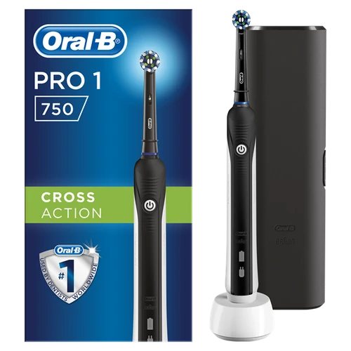 ORAL-B PRO 750 Black Elektromos Fogkefe (CrossAction fejjel + utazótok)