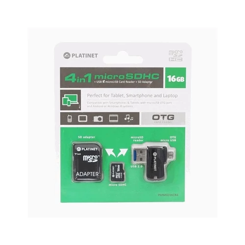 PLATINET 4in1 microSD 16Gb + kártyaolvasó + OTG + adapter
