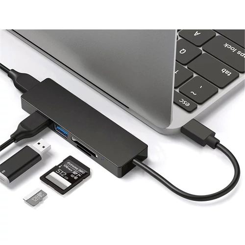 PLATINET USB HUB 3.0, 5in1 USB-C dokkoló, 3x USB 3.0, microSD/SD READER BLACK