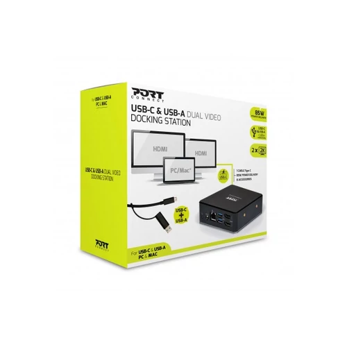PORT DESIGNS Dokkoló állomás, DOCKING UNIVERSAL OFFICE 2 X 2K (100W power adapter, Gigabit lan, USB 3.1, Audio ki/be)