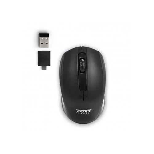 Port Designs Egér vezték néküli,  optikai, USB-C/USB-A, 1000 dpi, 2xAAA, fekete