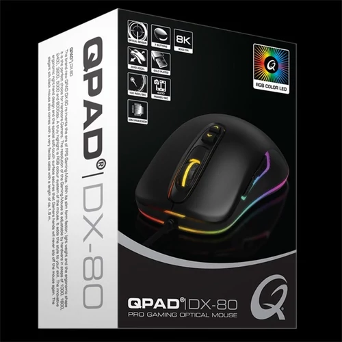 QPAD DX-80 Vezetékes gamer egér, 8000 DPI, USB, fekete