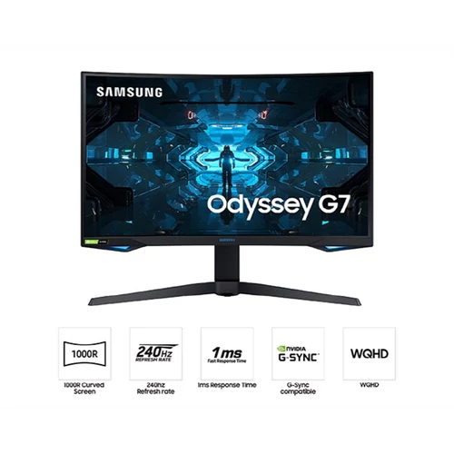 SAMSUNG Ívelt Gaming 240Hz VA monitor 31.5" G75T, 2560x1440, 16:9, 600cd/m2, 1ms, 2xDisplayPort/HDMI/2xUSB, Pivot