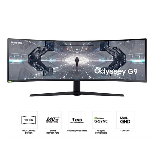 SAMSUNG Ívelt Gaming 240Hz VA monitor 49" G95T, 5120x1440, 32:9, 420cd/m2, 1ms, 2xDisplayPort/HDMI/2xUSB