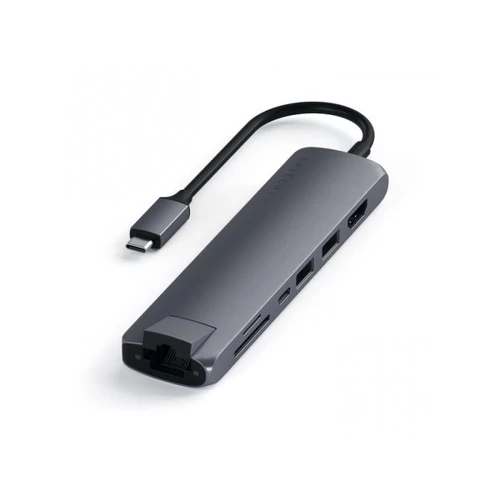 Satechi Aluminium Type-C Slim Multiport, 1xHDMI 4K,2x USB-A,1x SD,1x Ethernet, USB-C(60W) - Space Grey