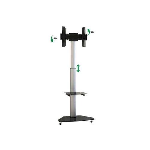 TECHLY Görgethető padlóállvány LED/LCD/plazma kijelzőkhöz, edzett üveg talapzat, fékezhető kerekekkel