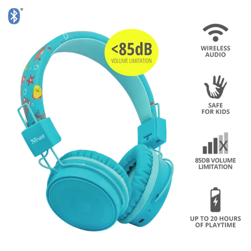 TRUST Bluetooth fejhallgató gyerekeknek 23607 (Comi Bluetooth Wireless Kids Headphones - blue)