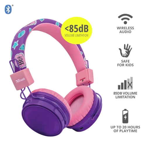 TRUST Bluetooth fejhallgató gyerekeknek 23608 (Comi Bluetooth Wireless Kids Headphones - purple)