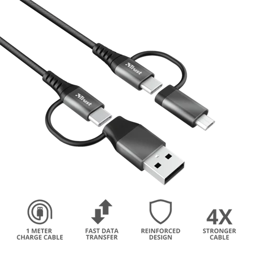 TRUST Extraerős négyfunkciós USB kábel (1 m) 23573 (Keyla Extra-Strong 4-In-1 USB Cable 1m)
