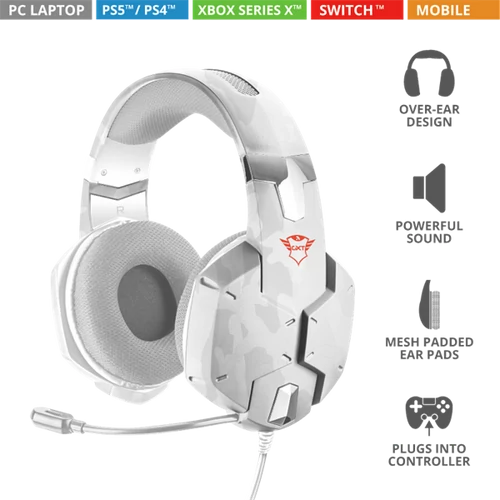 TRUST Gaming Fejhallgató mikrofonnal 20864 (GXT 322W Carus Gaming Headset - snow camo)