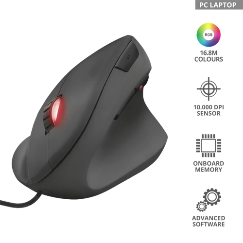 TRUST Gaming Vezetékes Függőleges egér 22991, GXT 144 Rexx Ergonomic Vertical Gaming Mouse