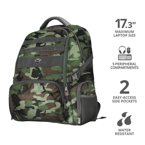 TRUST Gaming Notebook hátizsák 23868 (GXT 1250G Hunter Gaming Backpack for 17.3" laptops - green camo)