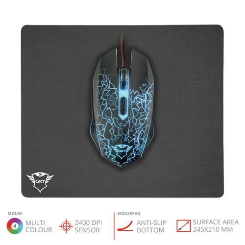 TRUST Gaming egér és egéralátét 22736 (GXT 783 Izza Gaming Mouse & Mouse Pad)