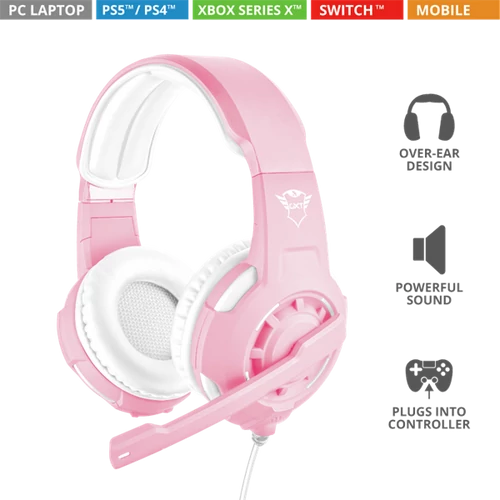 TRUST Gamer fejhallgató mikrofonnal 23203, GXT 310P Radius Gaming Headset - pink