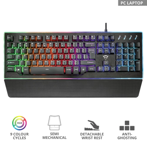 TRUST Gaming félmechanikus LED-es billentyűzet 21839 (GXT 860 Thura Semi-mechanical Gaming Keyboard)