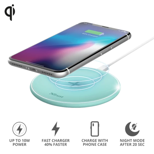 TRUST Gyors vezeték nélküli töltő 23865 (Qylo Fast Wireless Charging Pad 7.5/10W - turquoise)