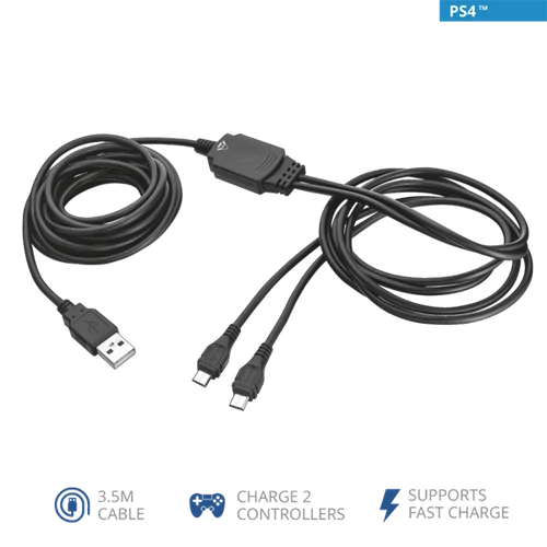 TRUST Kettős, töltő és játékhoz használható kábel 20165 (GXT 222 Duo Charge & Play Cable for PS4)