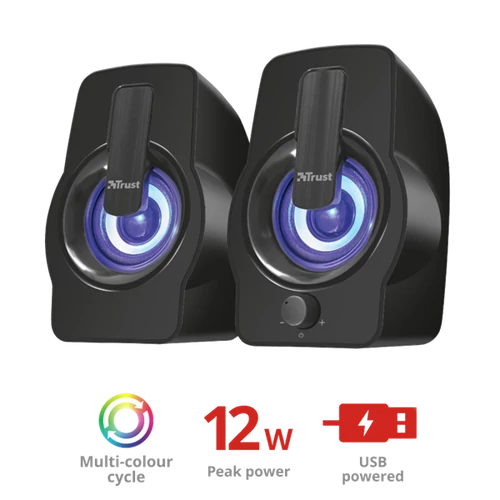 TRUST RGB LED-megvilágítású 2.0 hangszórókészlet 22948 (Gemi RGB 2.0 Speaker Set - black)