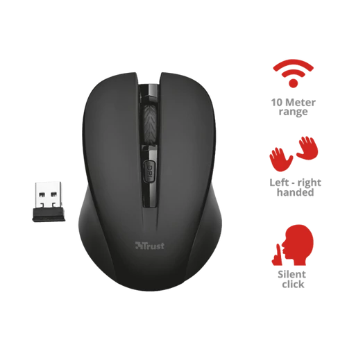 TRUST Vezeték nélküli csendes optikai egér 21869 (Mydo Silent Click Wireless Mouse - black)