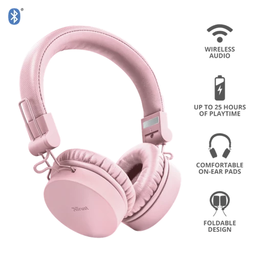 TRUST Vezeték nélküli fejhallgató 23910 (Tones Bluetooth Wireless Headphones - pink)