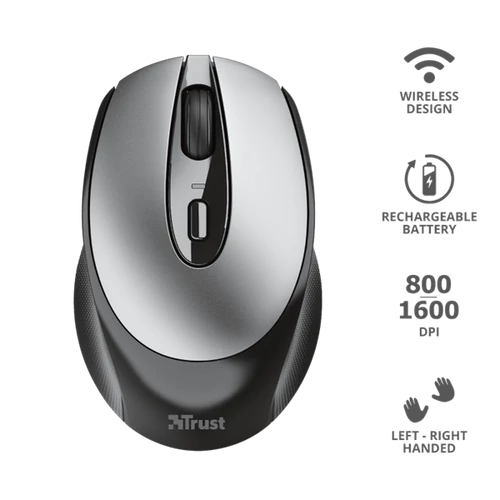 TRUST Vezeték nélküli tölthető egér 23809 (Zaya Rechargeable Wireless Mouse - black)