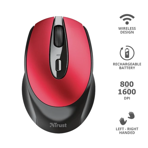 TRUST Vezeték nélküli tölthető egér 24019 (Zaya Rechargeable Wireless Mouse - red)