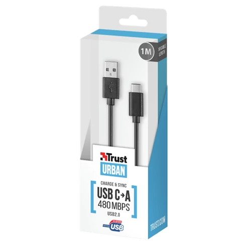 TRUST USB2.0 Type-C – A kábel, 1 m 20445 (USB 2.0 cable with USB-C and A connectors to charge & connect)